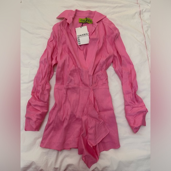 NWT Gauge81 Women's Fuchsia Cusco Linen Blend Mini Shirt Dress - Picture 3 of 4